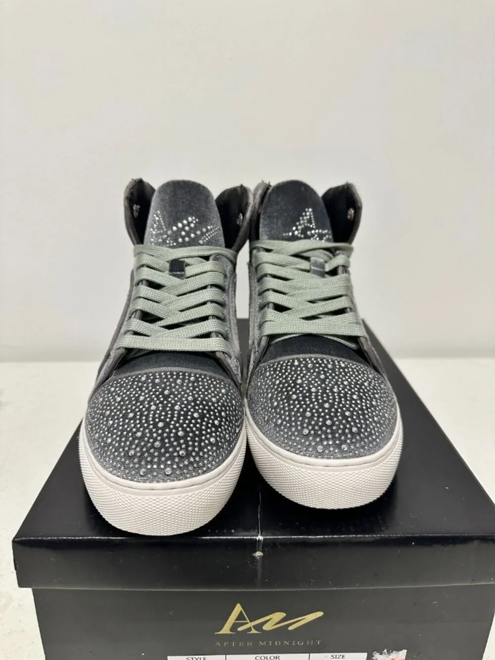 After Midnight Flash Sneakers Men 9 Silver Velvet Rhinestone Studded Bling